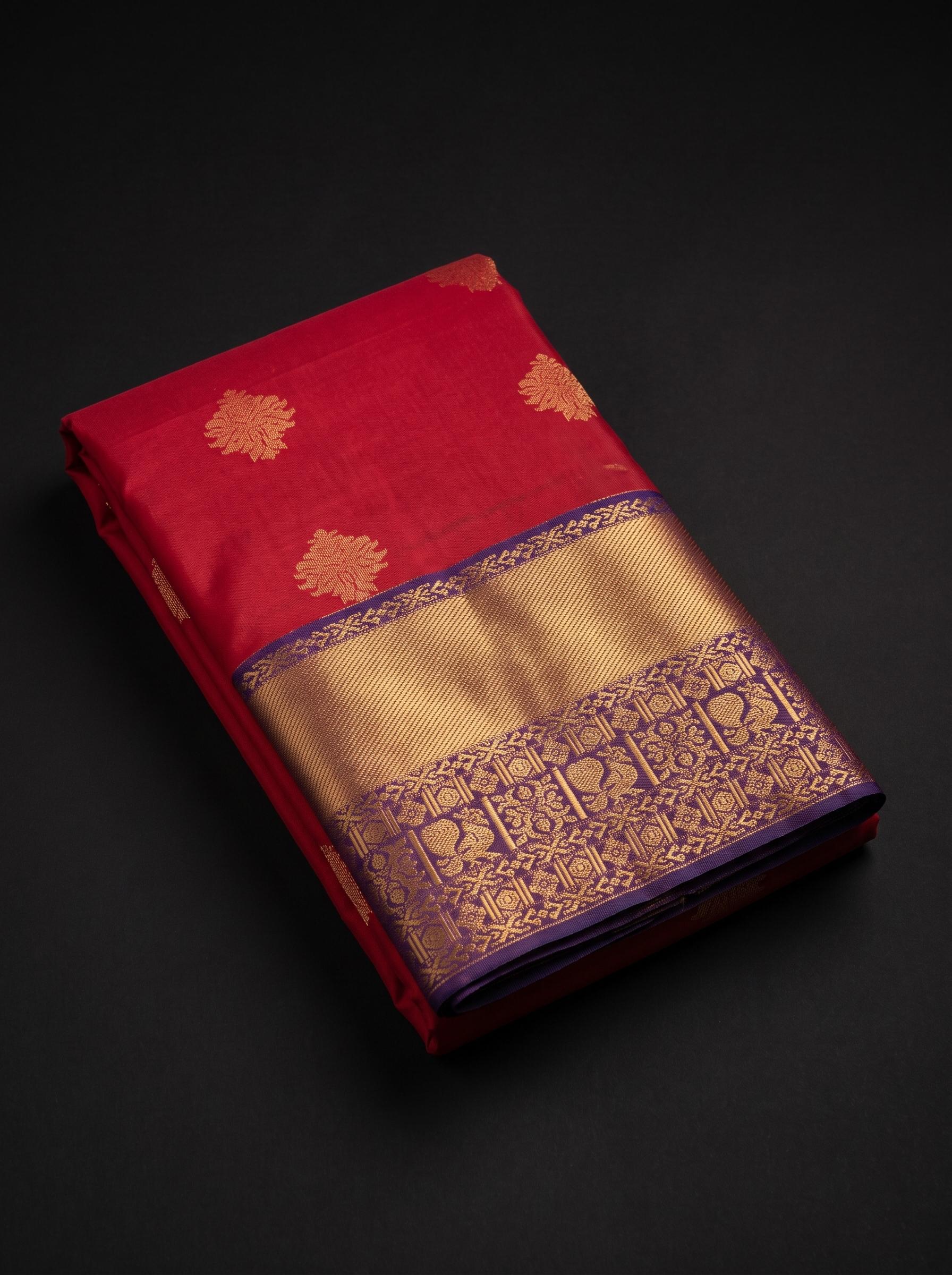 Deep crimson red & Rich royal purple - Saree Powerloom