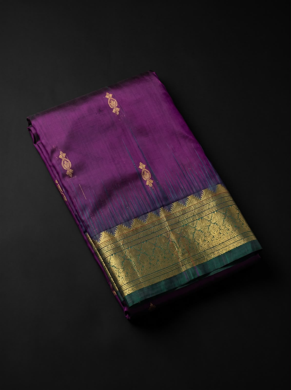 Deep Purple & Deep teal Green - Saree Powerloom